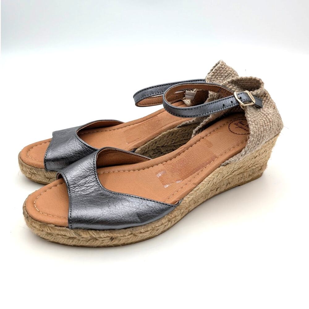 Toni Pons Llivia Wedge Heel Sandal Women's Lead Leather Size US9 EU40